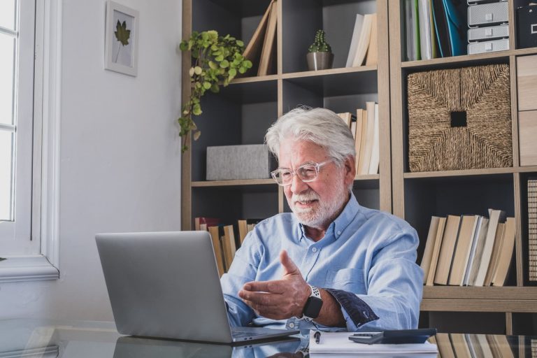 cambridge thinking space career coaching retired man at laptop